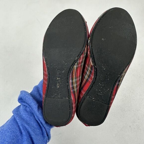 J. Crew Crewcuts Toddler Girls Sz 10c Red Tartan Plaid Ballet Flats Slip On Bow - Picture 6 of 11